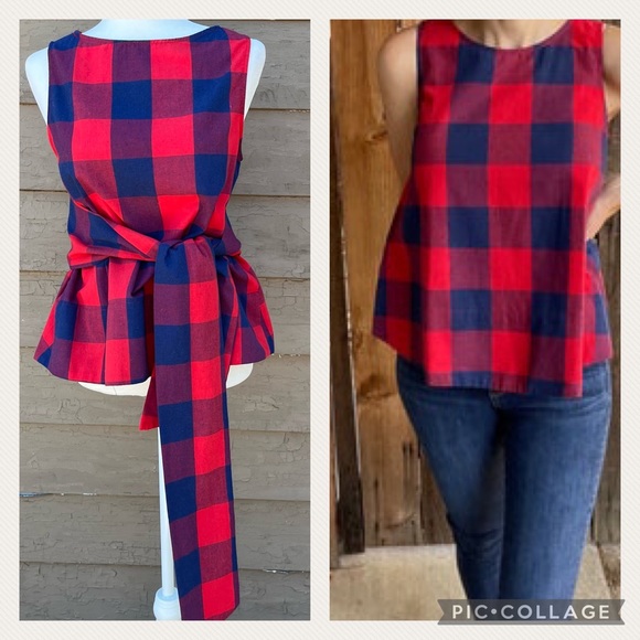 Tops - Buffalo plaid belted top!